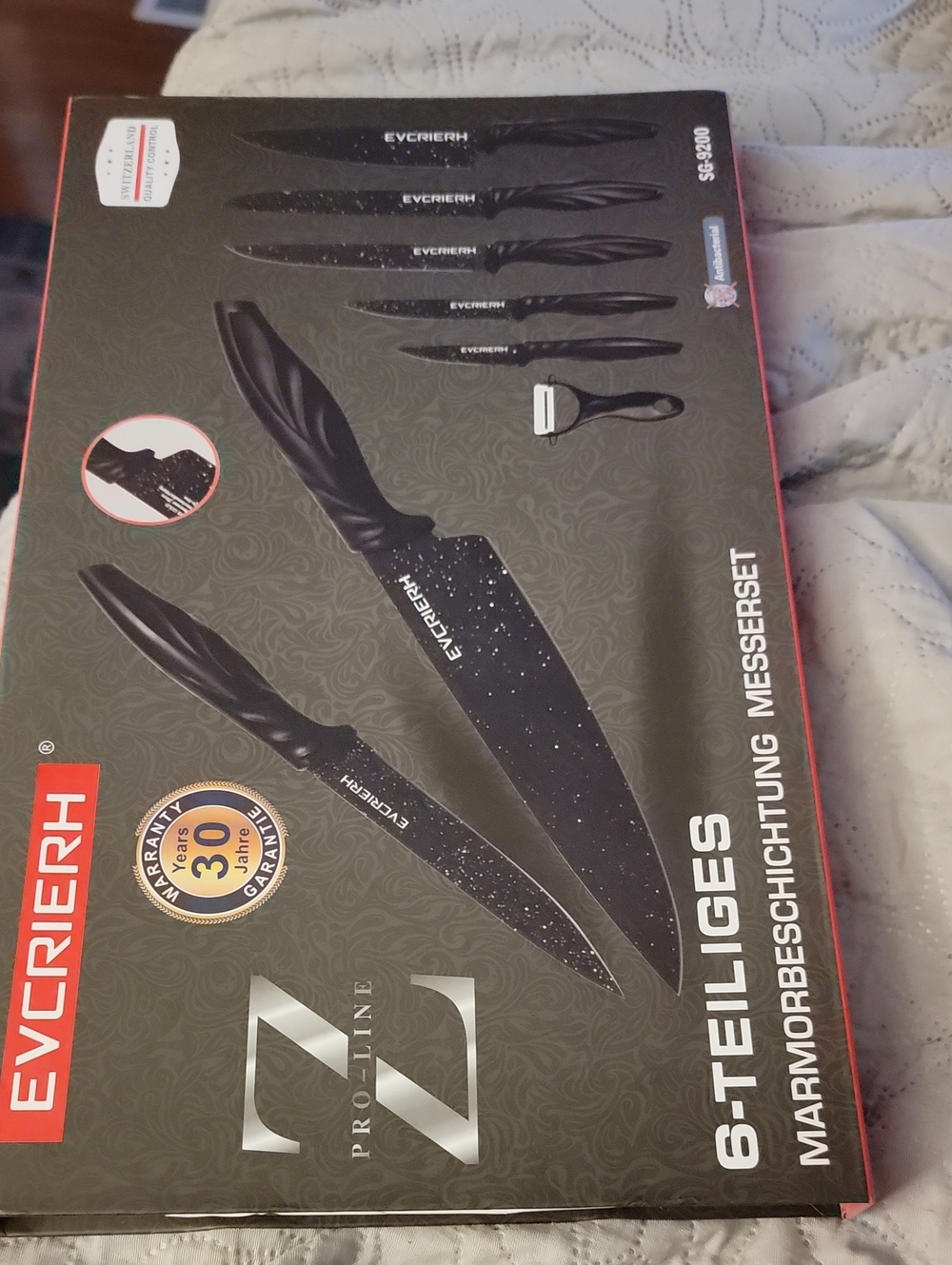 6-Piece Black Marble Coated Knife Set with Peeler
